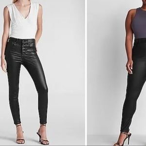 Express High Waisted Black Coated Button Fly Supersoft Skinny Jeans NWT Sz 10R